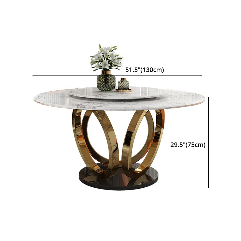 Glam 1/4/7 Pieces Round Dinette Set Sintered Stone Top Dining Table Set with Turntable