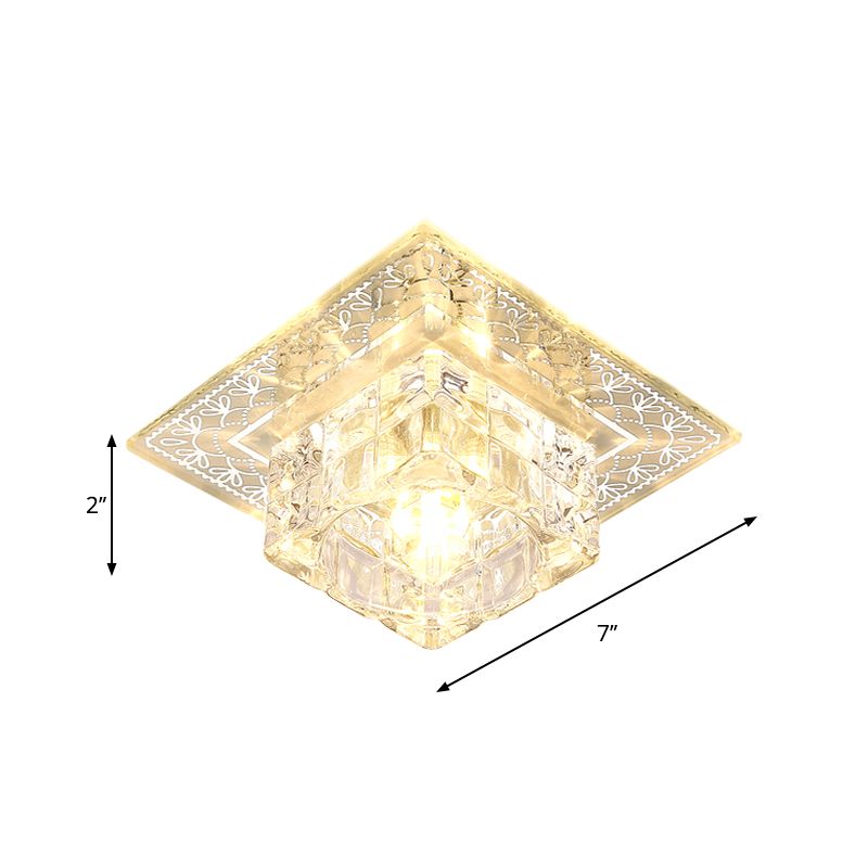 Luz cuadrada de cristal transparente empotrada estilo moderno LED cromado cerca de la luz de techo para porche