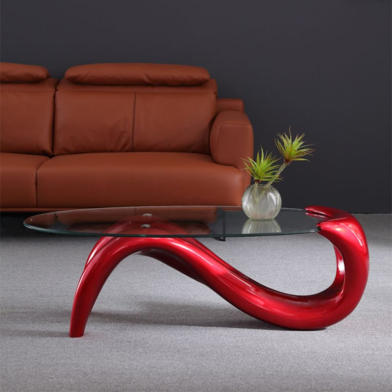 Glass Top Cocktail Table Oval Modern Minimalist Coffee Table