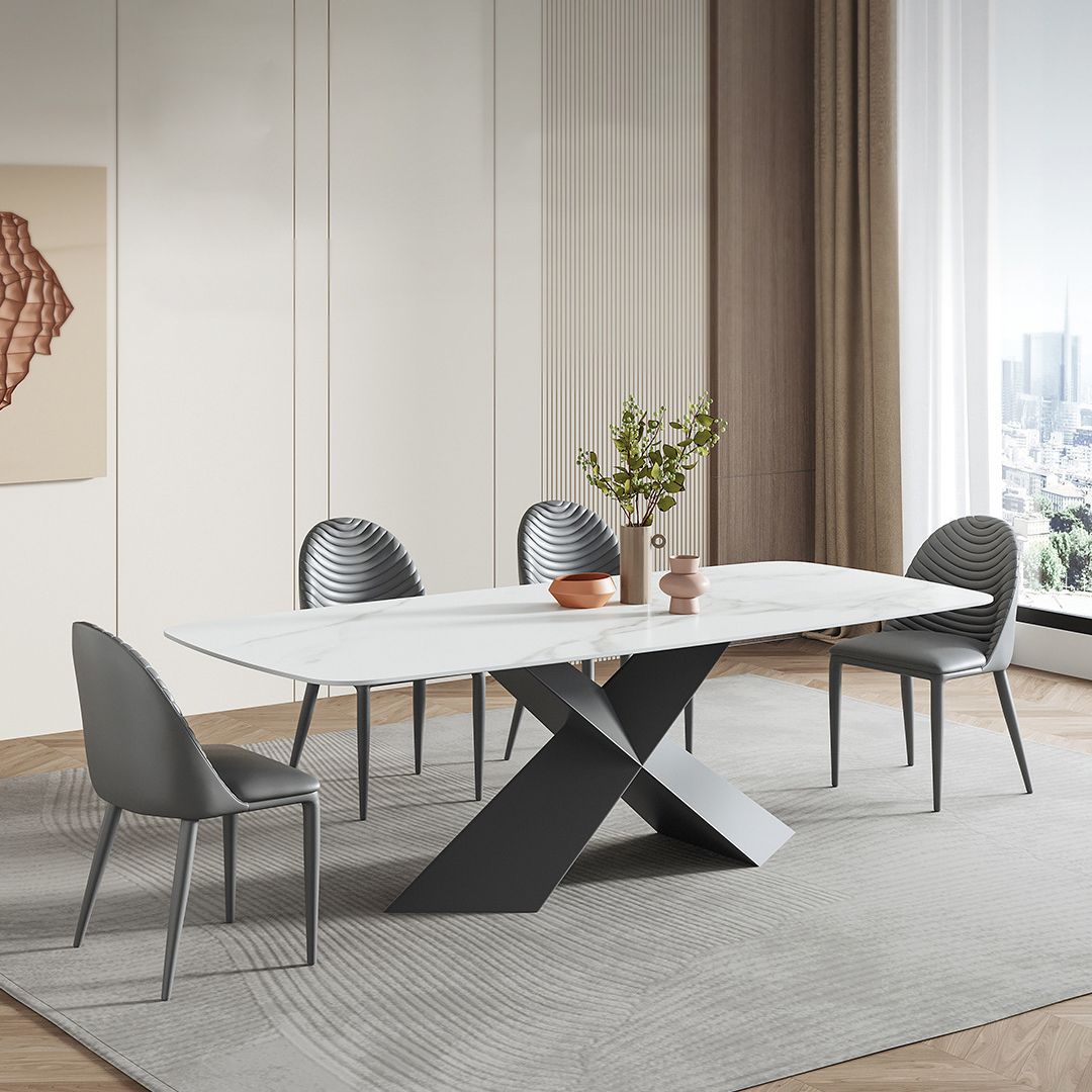 Contemporary Sintered Stone Dining Table Set of 5/7 with Rectangle Table Dining Set with Metal Base