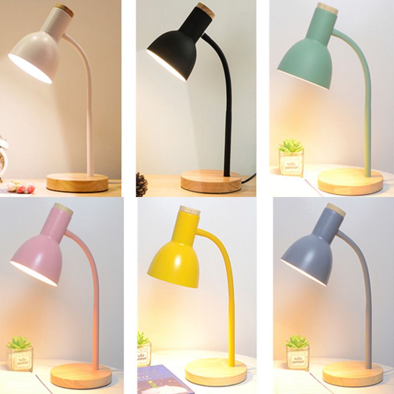 Tono de domo lámpara de mesa de estilo nórdico de 18 "luz de lectura de altura con base redonda de madera