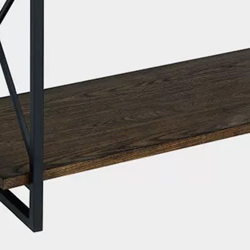 Industrial Open Etagere Bookshelf with Black Iron Frame Solid Wood Shelf