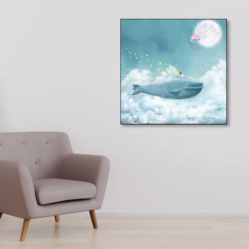 Full Moon and Whale Canvas Print Children's Art Textured Home Gallery Wall Decor