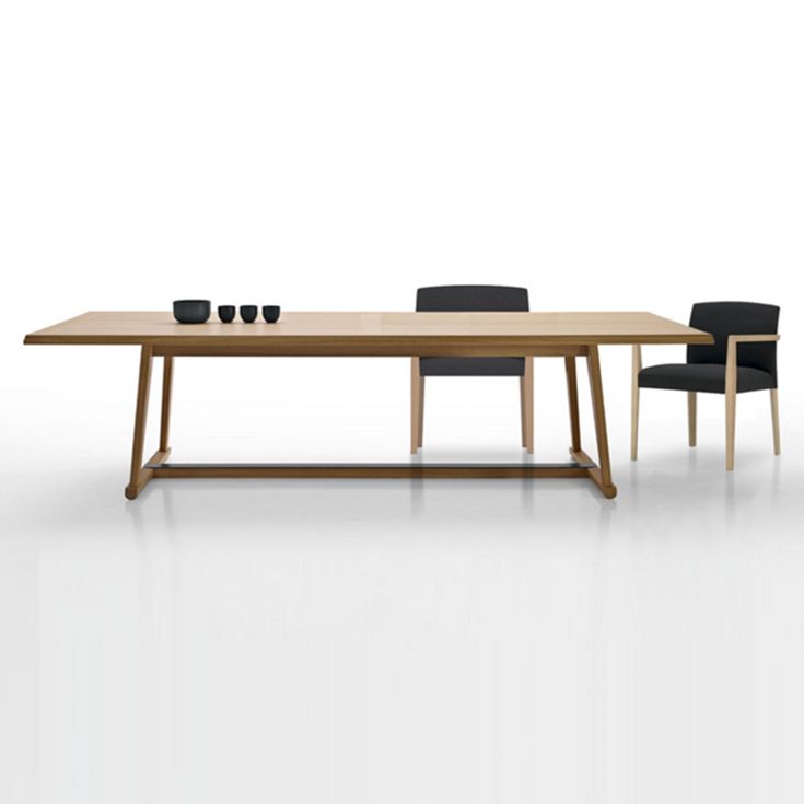 Mesa de comedor de madera maciza contemporánea con base de caballete