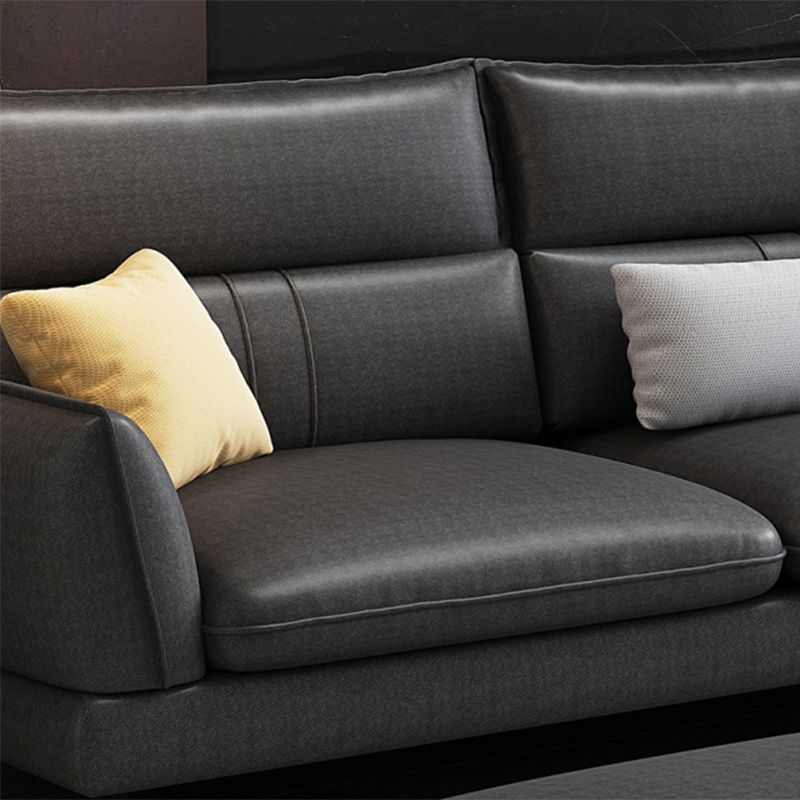 Contemporary Stationary Faux Leather Recessed Arm Sofa Chaise