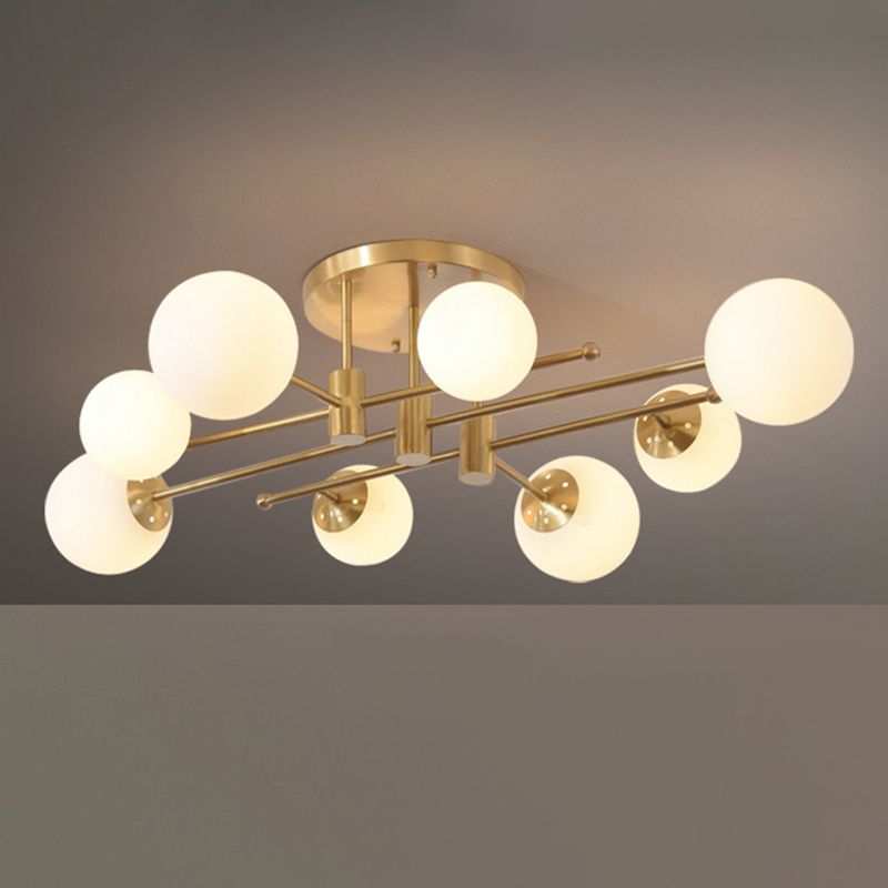 Glass Bubble Semi Mount Lighting Minimalist Style Semi Flush Ceiling Light in Gold