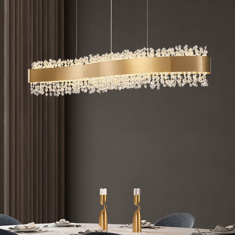 Stainless Steel Bar Island Light Post-modern Gold LED Pendant Light with Crystal Beading
