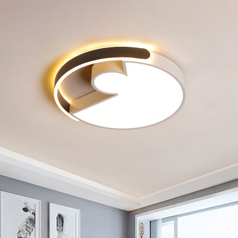 Modern Rounded Splicing Ceiling Flush Acrylic Bedroom 18"/22" Dia LED Flush Mount Lighting in Warm/White Light, Black-White