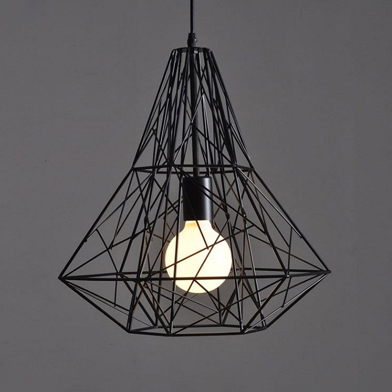 Loft Wire Cage Pendant Lighting 1 Head Metal Ceiling Suspension Lamp in Black for Restaurant