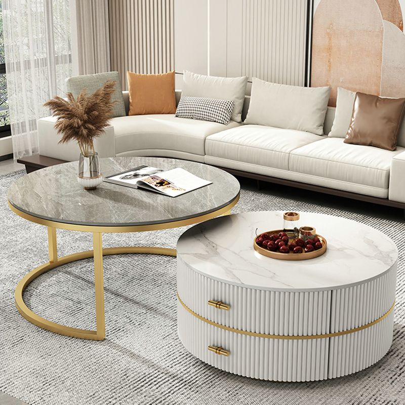 Slate Top Coffee Table Set Frame Cocktail Table with 2 Drawers