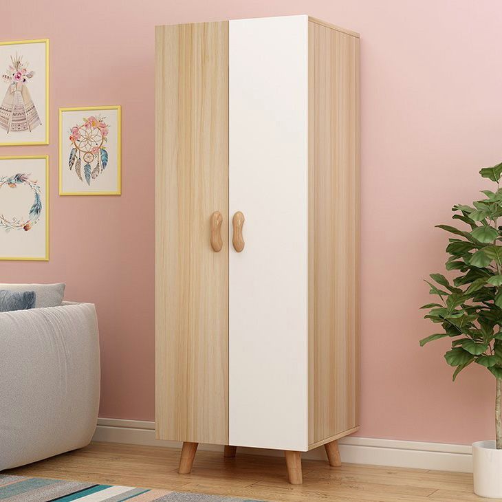 Matte Finish Cabinet with Clothes Rail Modern Hinged Door Wardrobe for Home