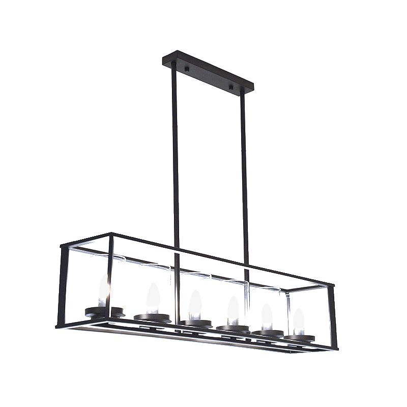 5/6 Lights Dining Room Hanging Light Kit Classic Black Island Lighting with Cylinder Clear Glass Shade