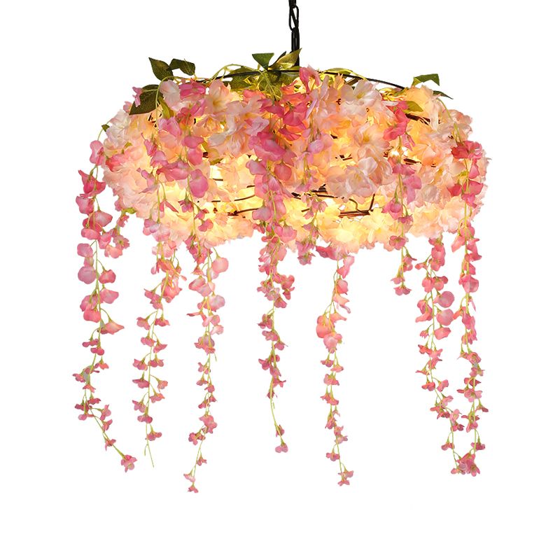 Pink 5 luces Lucina en la lámpara de araña Vintage Metal Floral Hanging Light para restaurante