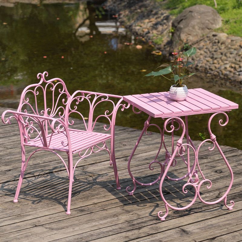 1/2/3 Pcs Metal Pink Dining Set Contemporary Square Dining Table Set