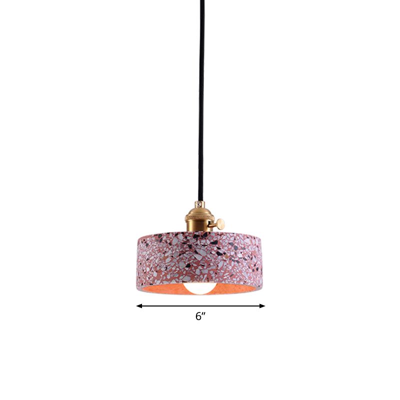 Round Bedside Hanging Light Fixture Terrazzo Single Simplicity Pendant Lamp with Rotary Switch