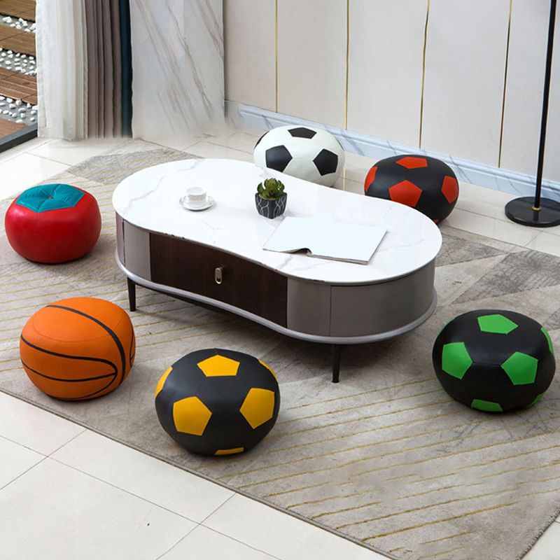 Upholstered Pouf Color Panel Tear Resistant Round Faux Leather Fabric Modern Pouf