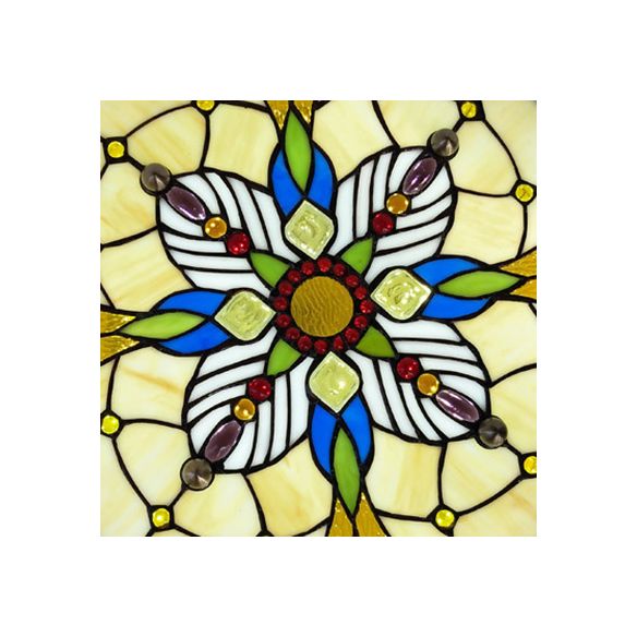 16"/19.5" Wide Drum Flush Ceiling Light Tiffany Lodge Stained Glass Shade Flush Mount Light in Beige for Dining Room