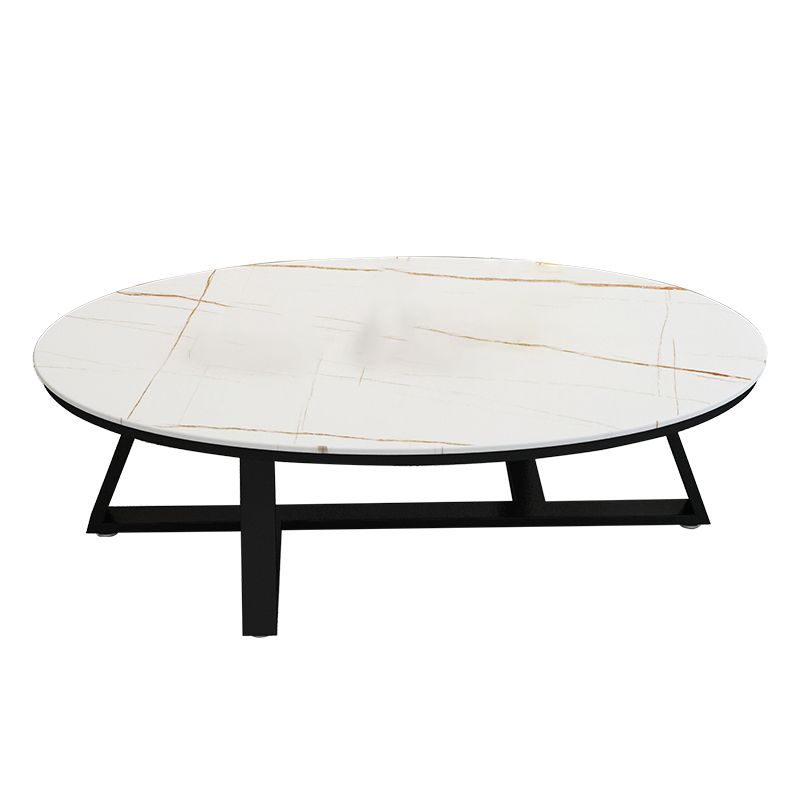 Glam Oval Slate Coffee Table 17.7"H Iron Cross Legs Cocktail Table