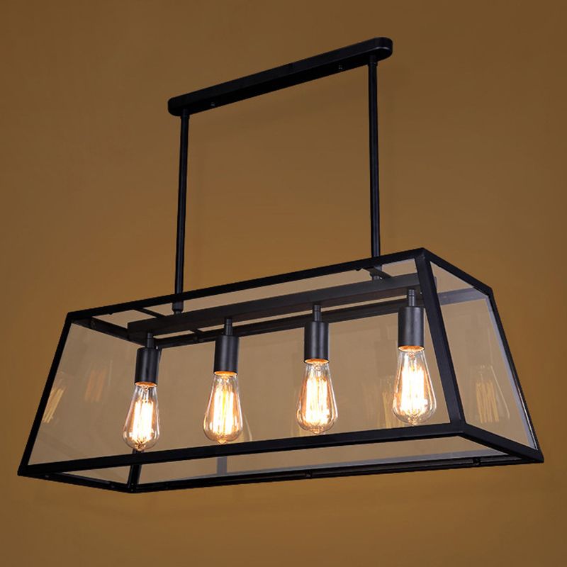Vintage Industrial Trapezoid Island Chandelier Lights Clear Glass Pendant Lighting for Living Room