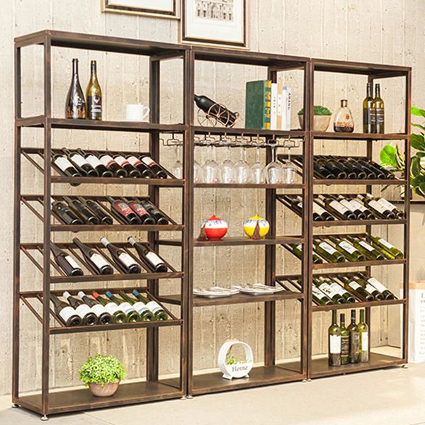 Modern Floor Wine Bottle & Glass Rack Metal Wine Rack with Shelf