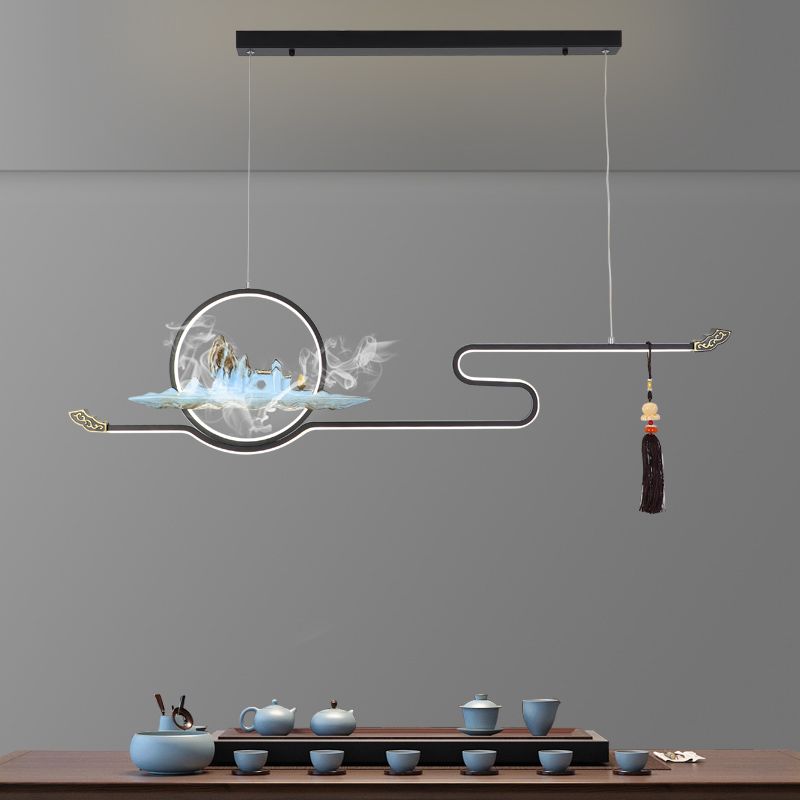 Accesorios de iluminación colgante lineal de 2 luces luces colgantes de sala de té modernas con sombra de metal