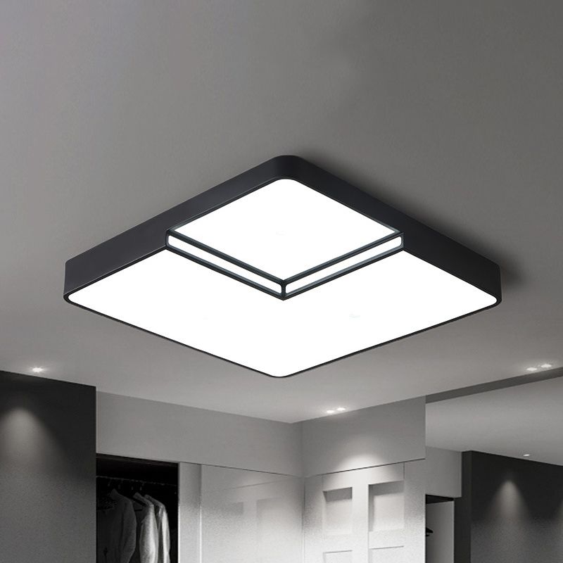 White/Black Square Flush Mount Lighting Modern LED Acrylic Ceiling Light Fixture in White/Warm Light, 16.5"/20.5" W
