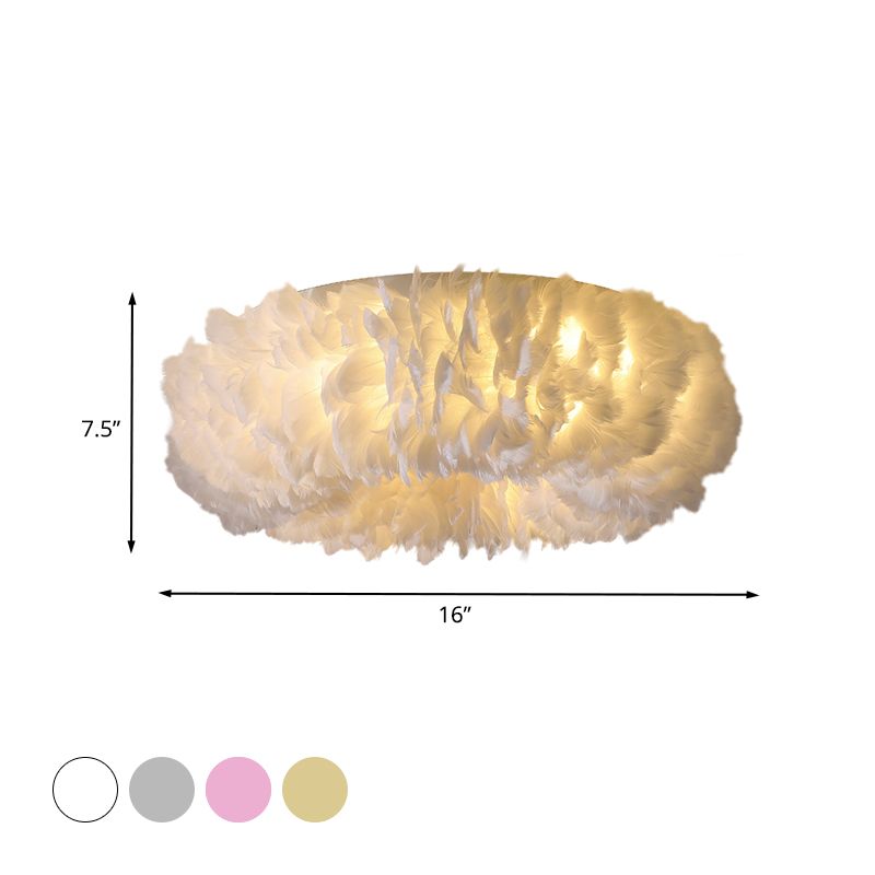 Iluminación empotrada de plumas, lámpara de techo de montaje empotrado para dormitorio, tela moderna, 3/6 cabezales, en blanco/gris/rosa