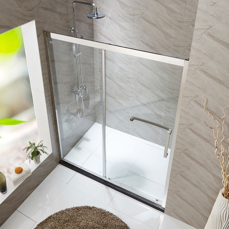 Silver Semi Frameless Single Move Tempered Glass Shower Door