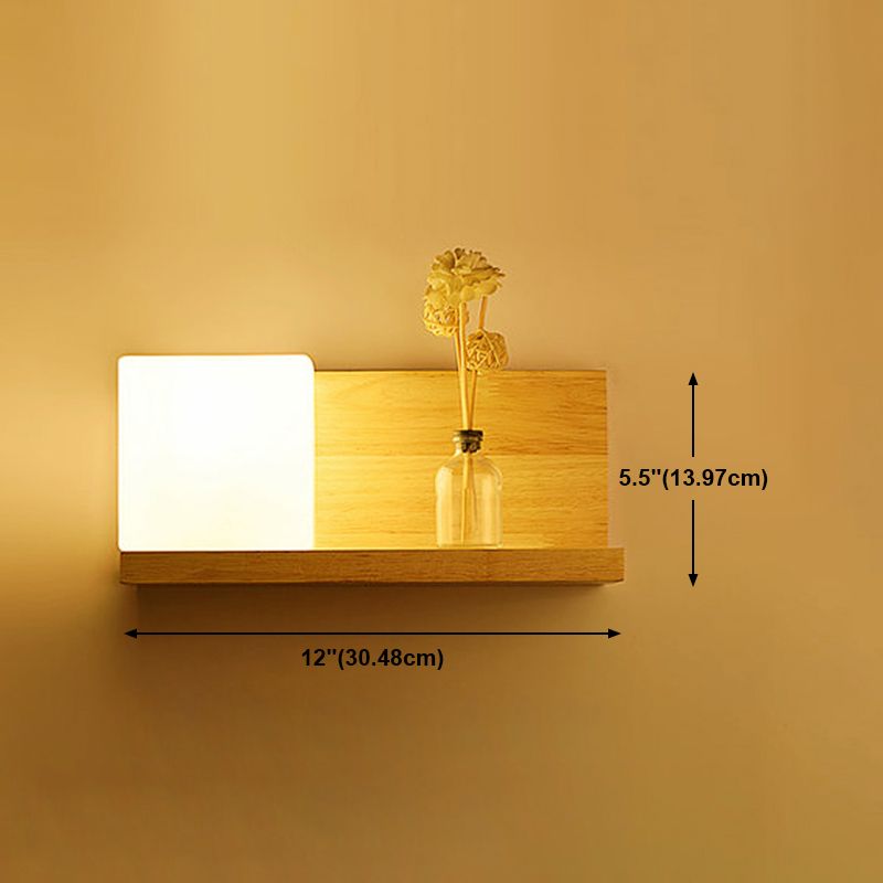 Nordic Style Wood Wall Light Geometric Shape Wall Sconce with Glass for Living Room