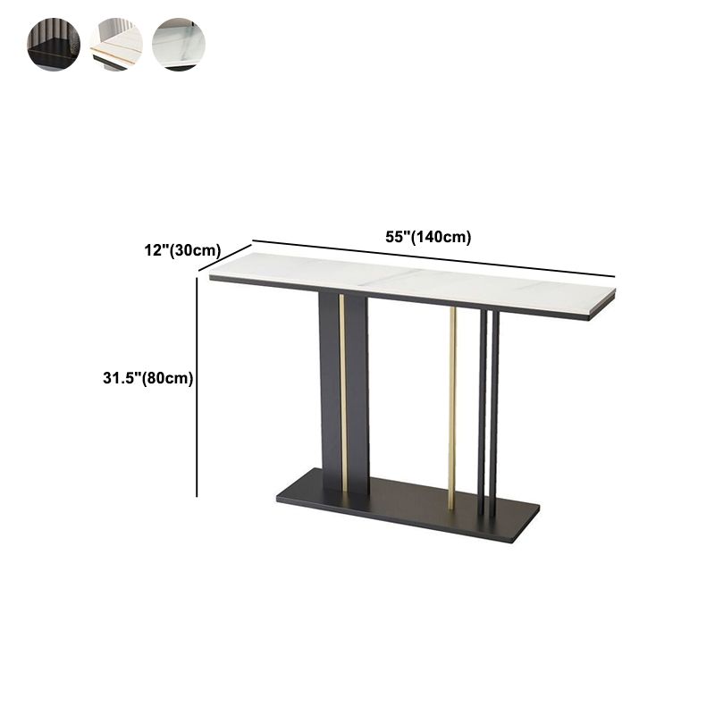 Contemporary Style Console Table with Stone Top and Pedestal Base for Hall
