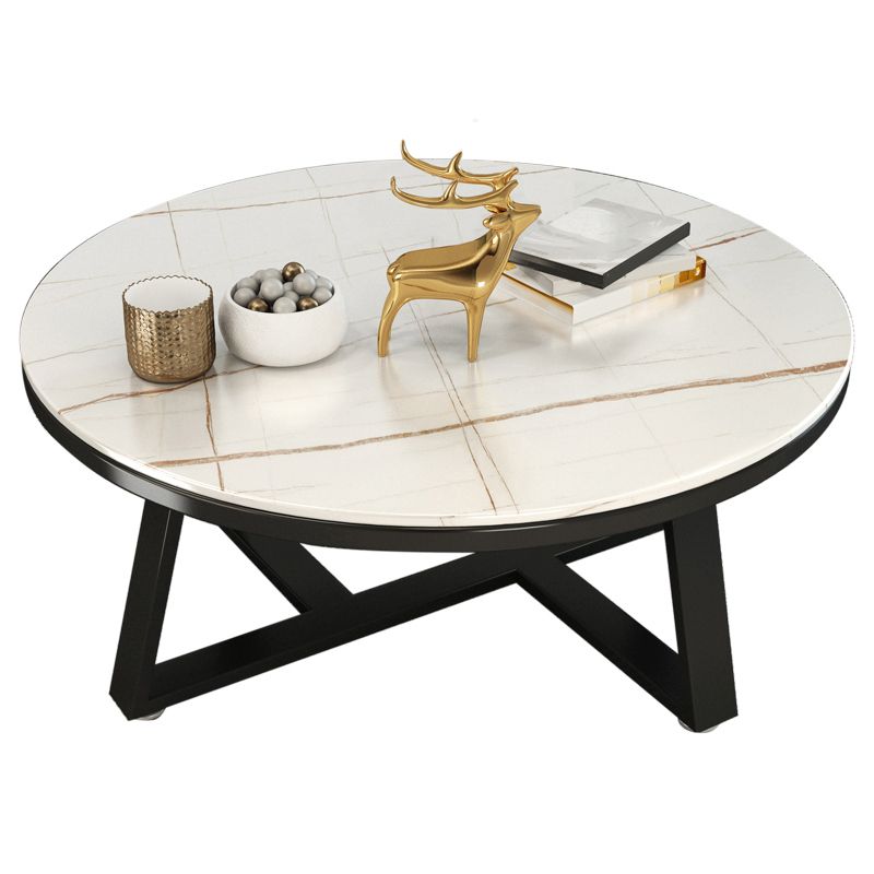 Glam Metal Cross Legs Coffee Table Slate Top Round Coffee Table