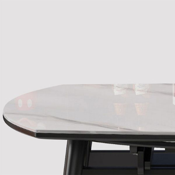Modern Extendable White Stone Top Dining Table with 4 Black Rubberwood Legs