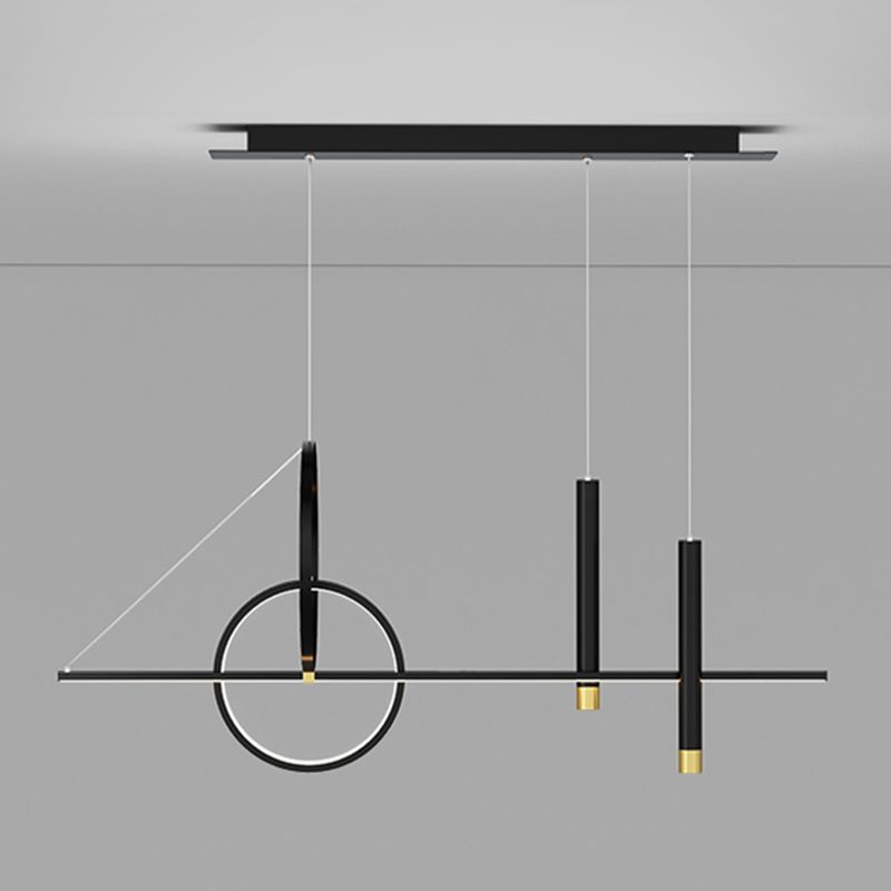 Contemporary Style Linear Island Lighting Metal 4 Light Island Pendant Lights in Black