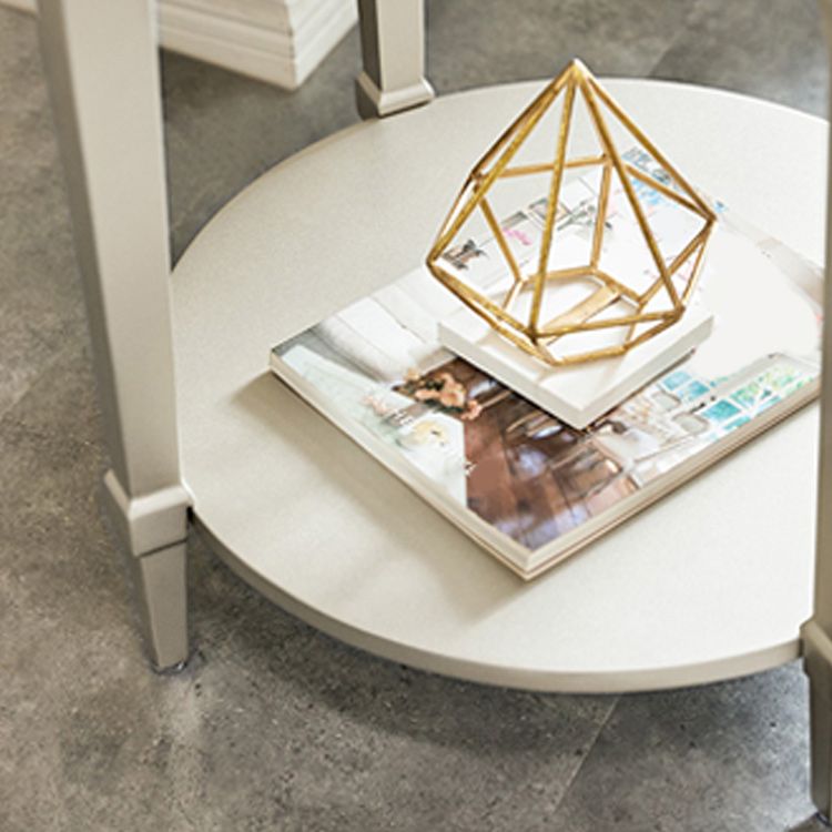 Modernistic Round Double Tier End Table Solid Wood 4 Legs End Table
