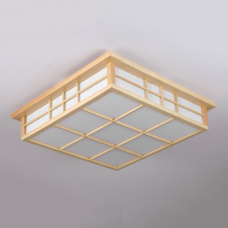 Simple Style Flush Mount Square LED Ceiling Light with Wood for Bedroom