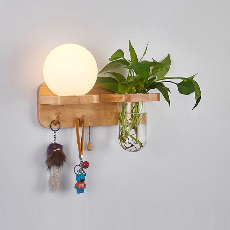 Modern Wooden Wall Sconce Simple Wall Light with Glass Shade without Plants