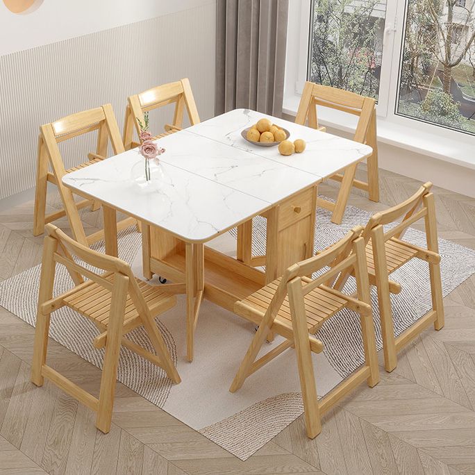 Rectangle Dining Table Stone Drop Leaf Folding for Dining Room