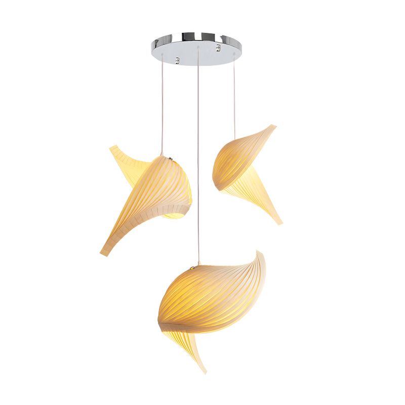 Artistic Shell Suspension Lamp Minimalist Natural Wood 1 Bulb Staircase Pendant Light