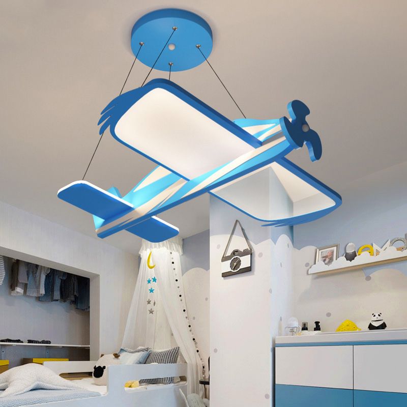Blue Airplane Pendant Chandelier Modern LED Metallic Hanging Light Fixture for Children Room
