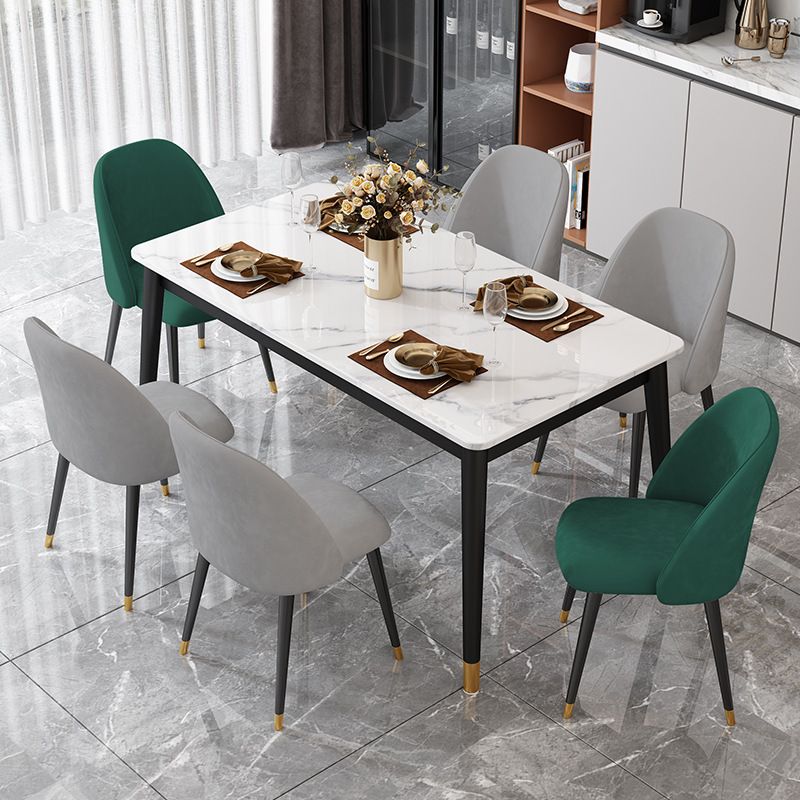 Stone Top Dining Table Rectangle Contemporary Table with 4 Black Legs