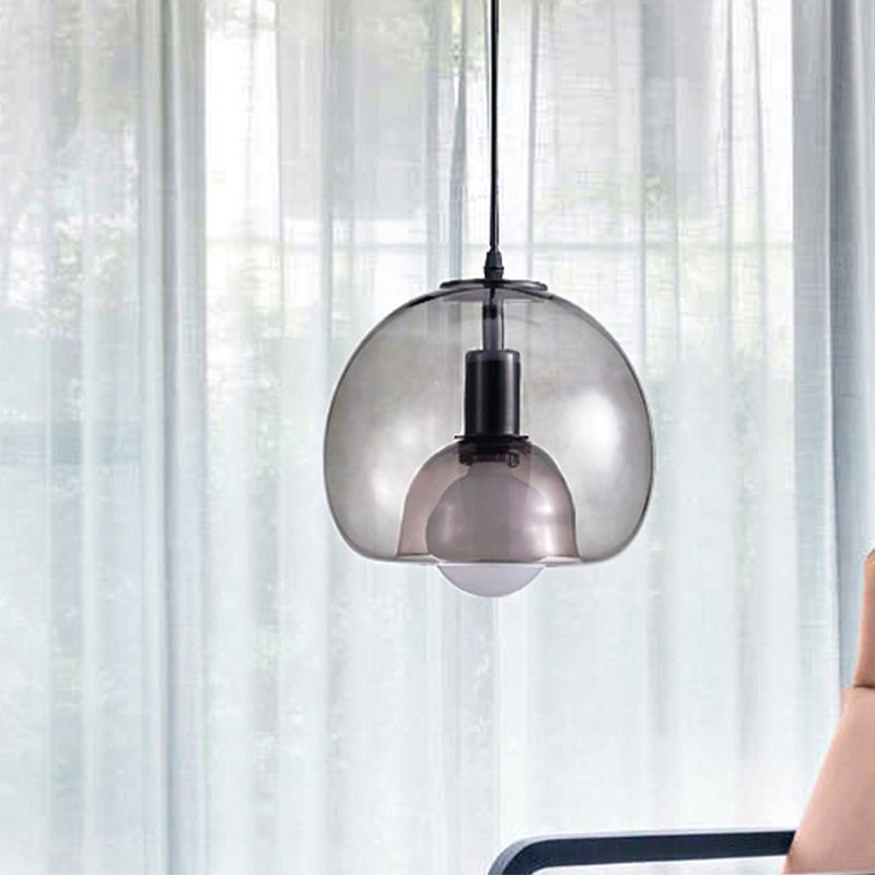 Colgante de suspensión de domo Contemporáneo Amber/Smoke Glass 1 Lámpara de lámpara colgante negra ligera para dormitorio