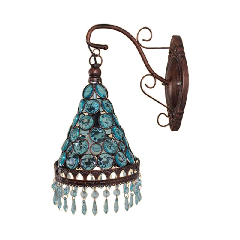 1 lampada da parete in metallo in metallo art deco giallo/blu/viola sala da pranzo affusolata illuminazione a parete con vetro penzolante