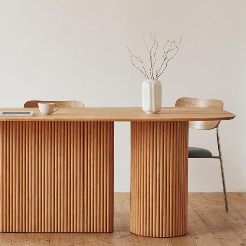 Oval Solid Wood Dining Table Modern White-natural Furniture with Double Pedestal for Home