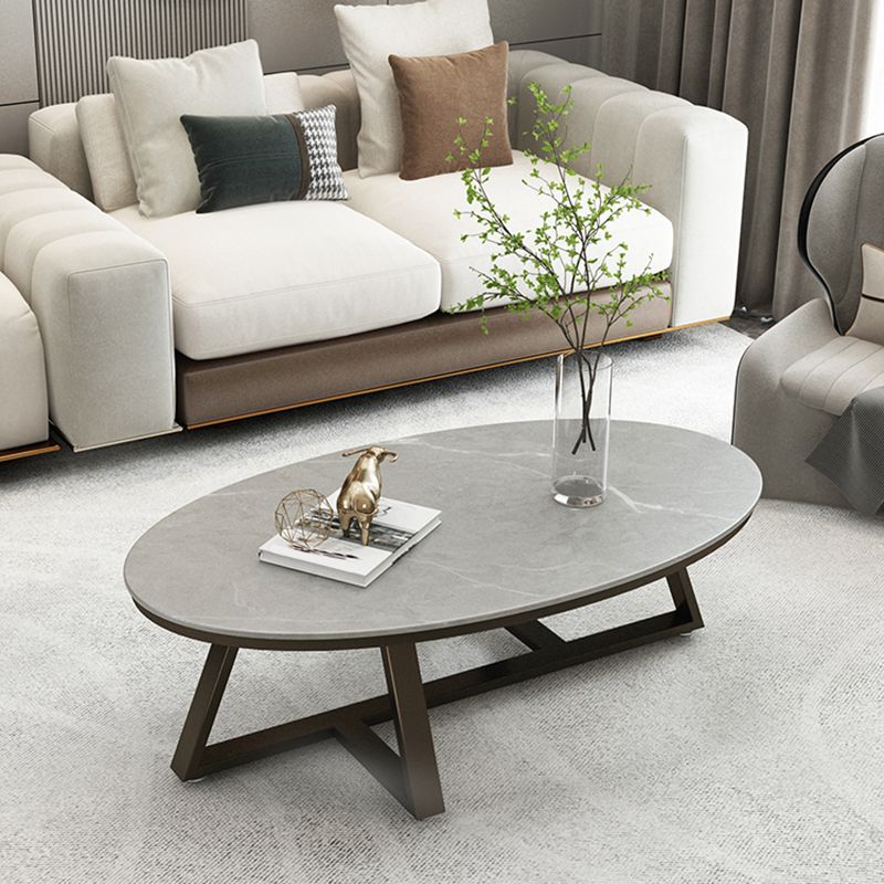 Glam Cross Legs Coffee Table Slate Oval Coffee Cocktail Table