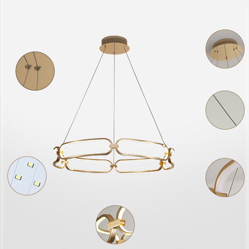 Luz de araña colgante de círculo Minimalismo de la sala de estar de metal Led colgante en oro