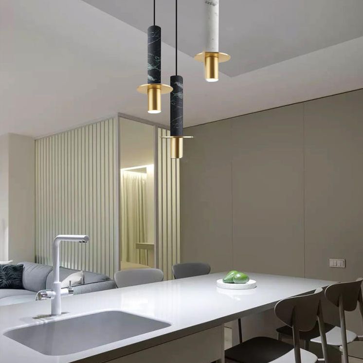 Contemporary Cylinder Pendant Ceiling Light Stone Kitchen Suspension Pendant Light