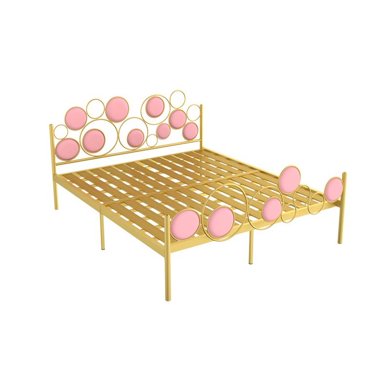 Glam Standard Bed Metallic Open-Frame Bed with Upholstered Headboard