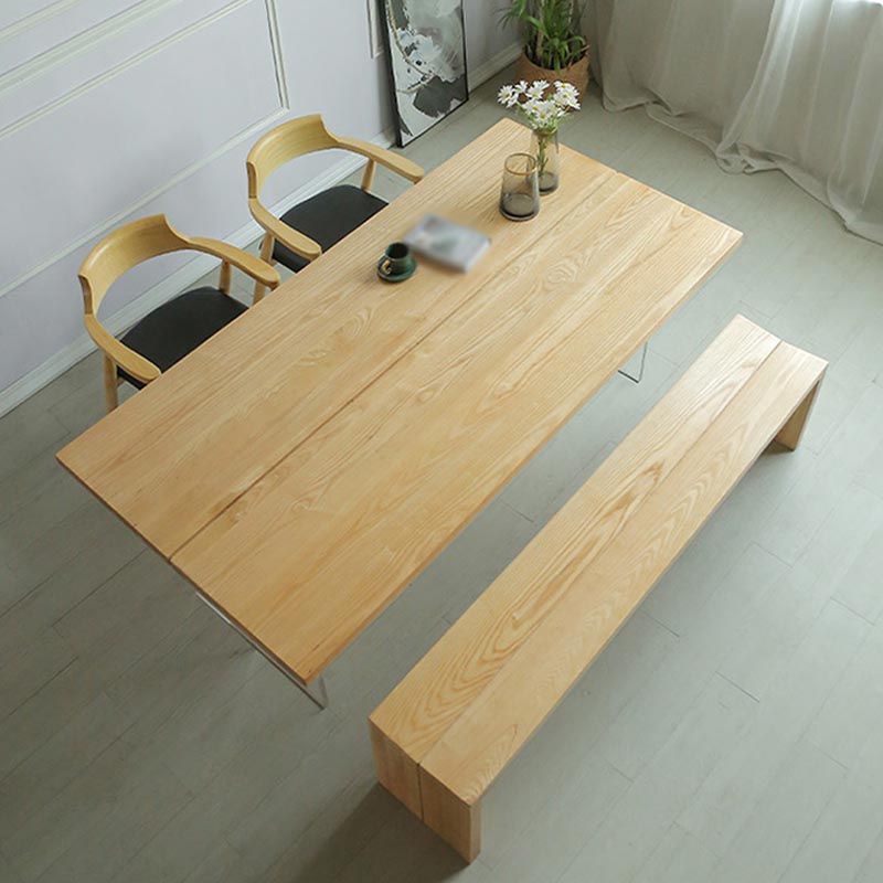 Natural Dining Table Rectangle Contemporary Style Solid Wood Dinner Table
