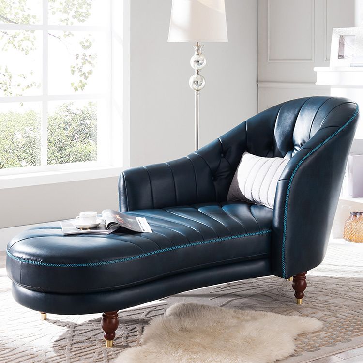 Living Room Chaise Square Arms Modern Leather Upholstered Chaise Lounge