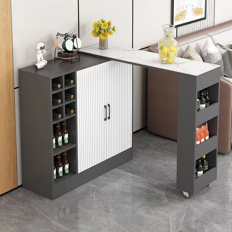 Contemporary Storage Base Bar Dining Table Stone Top Table with Wine Storages